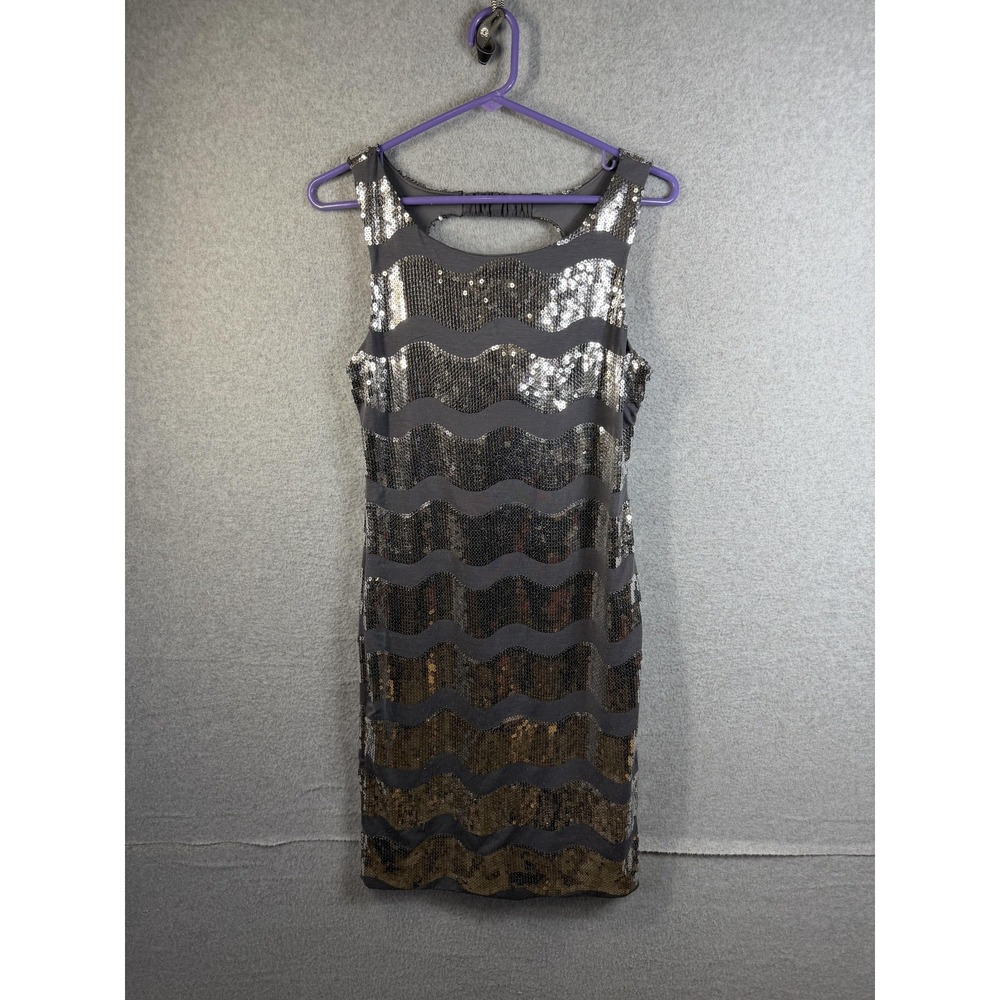 Maurices Dress Womens Medium Gray Sequin Striped Tank Scoop Neck Mini Party